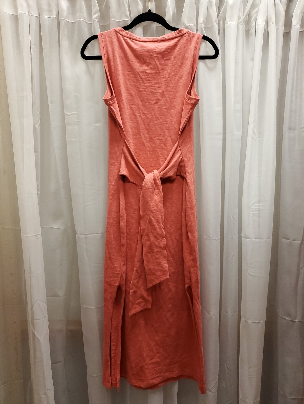 Ralph Lauren Coral Sleeveless Midi Dress Size 8 Tie Waist Side Slit Casual - Picture 5 of 7